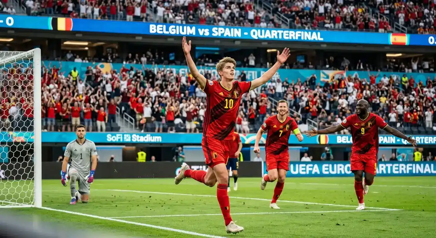 Charles De Ketelaere célèbre son but contre l'Espagne en quarts, le seul encaissé par la Roja après les huitièmes