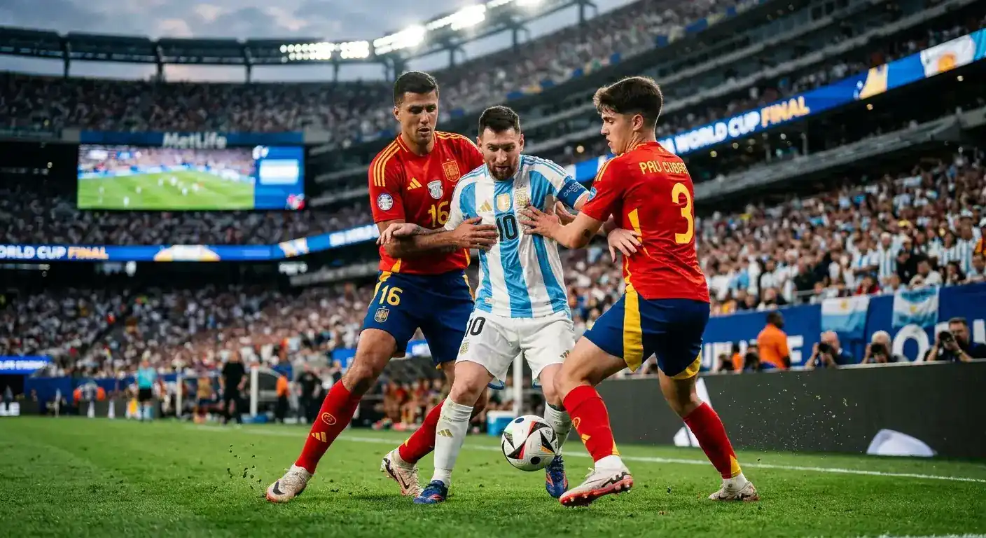 Lionel Messi tenu en échec par la défense espagnole lors de la finale du Mondial 2026