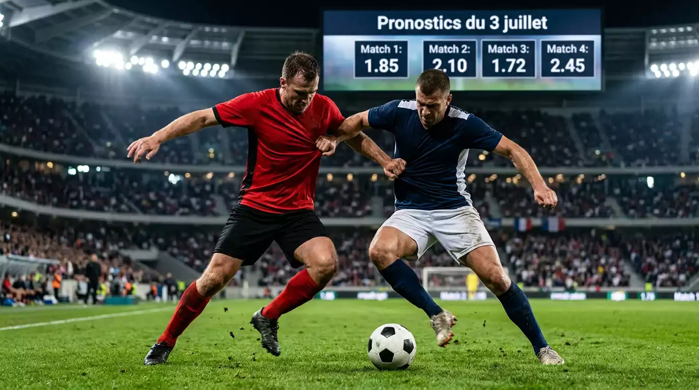 Deux joueurs de football à la lutte pour le ballon lors d'un match nocturne à élimination directe