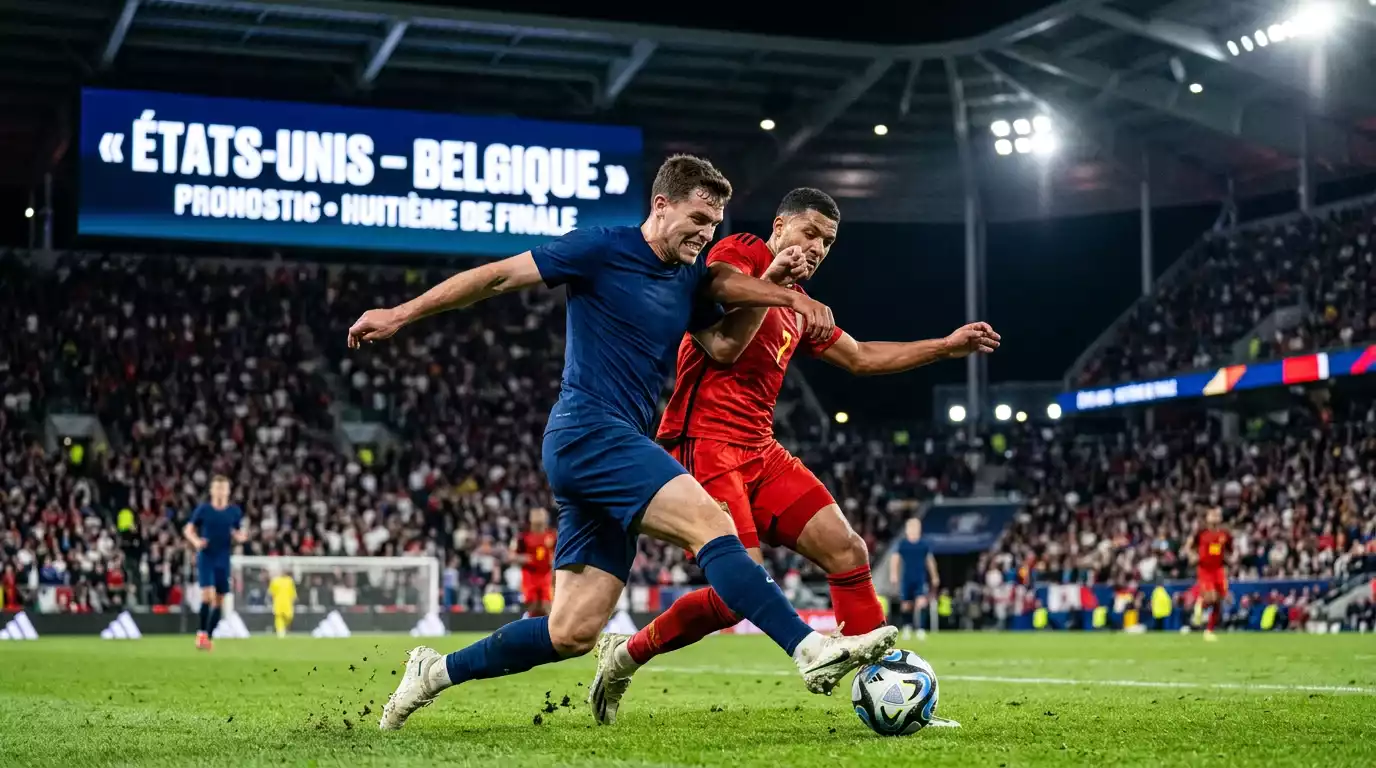Deux joueurs de football adverses au duel lors d'un match à élimination directe sous les projecteurs